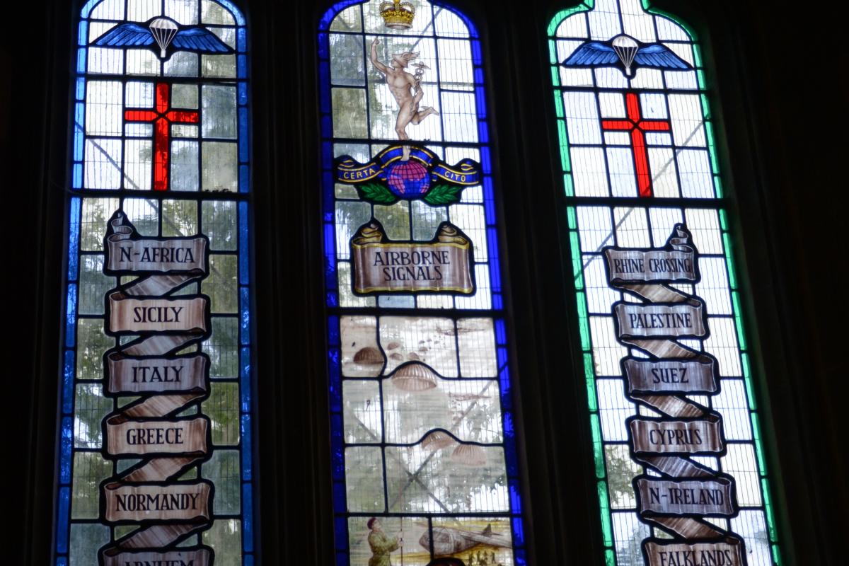 Airborne Signallers' stained-glass window in St Vincent's Church, Caythorpe