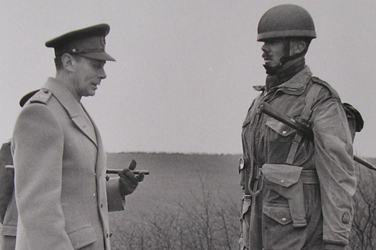King George VI speaks to RSM Lord of the 3rd Parachute Battalion