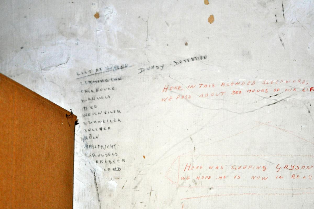 Graffiti listing the places where the Piron Brigade had been based