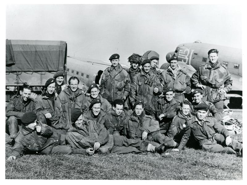 A group of British paratropers at Barkston Heath airfield