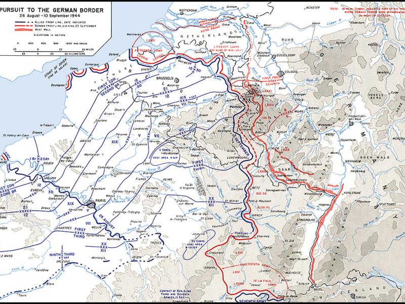 Map showing the Allied advances from Normandy to the German border