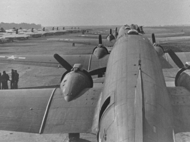 C-47 aircraft line up for take off at Folkingham in September 1944