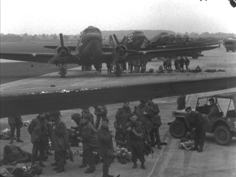 British paratroopers next to their aircraft at Saltby
