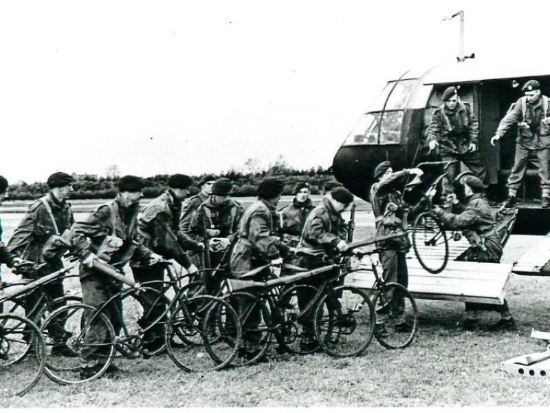 Troops load folding bicycles onto a Horsa glider
