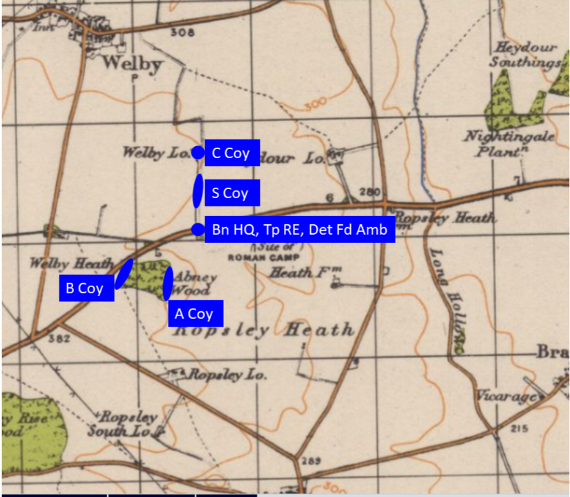 Map showing rendezvous points for exercise units