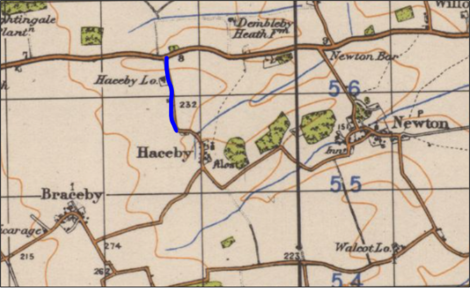 Map showing area near Haceby 2nd Parachute Battalion was to capture