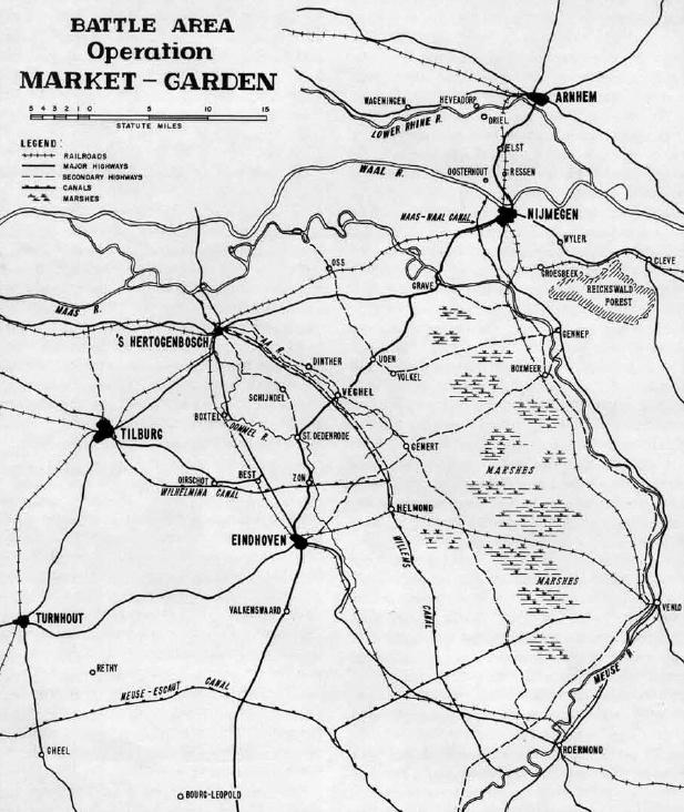 Map of the battle area of Operation MARKET GARDEN