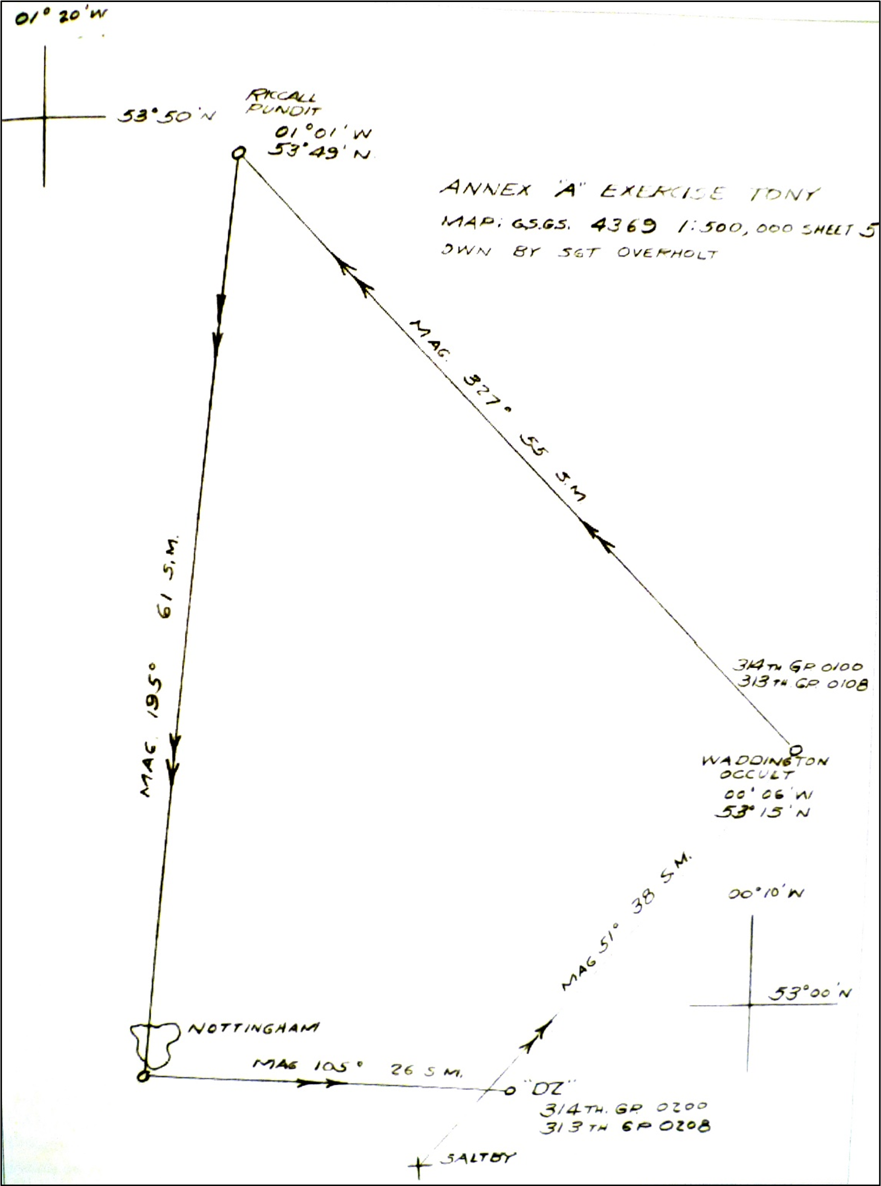 Map of flight route for Exercise TONY