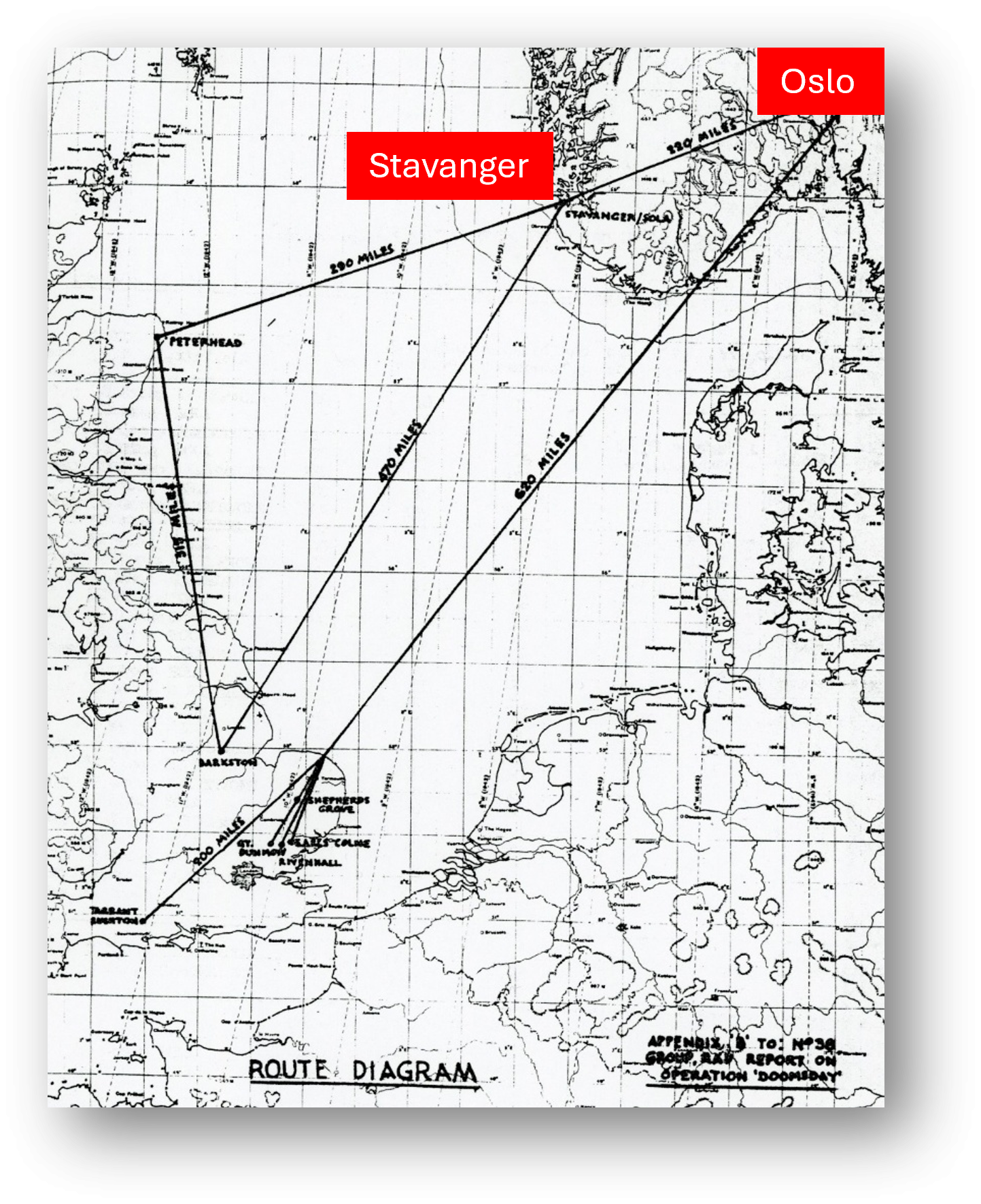 Map of the planned air routes to Stavanger and Oslo