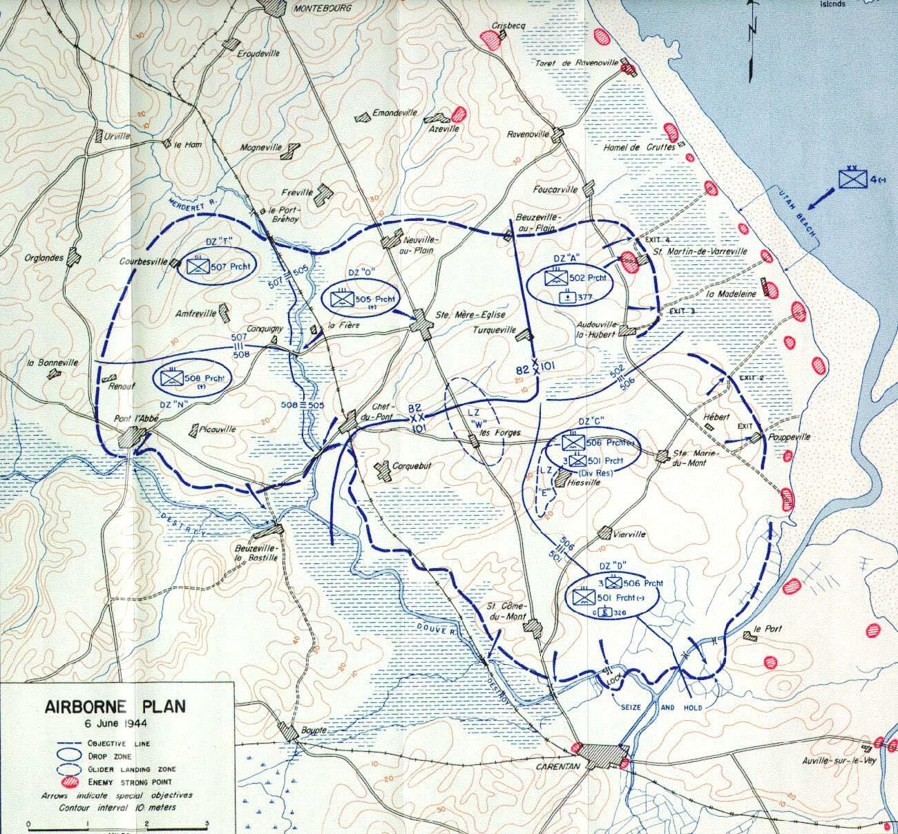 Planned US dropzones in Normandy