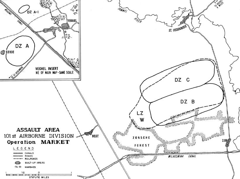 Map of the landing zones of the 101st Airborne Division near Eindhoven
