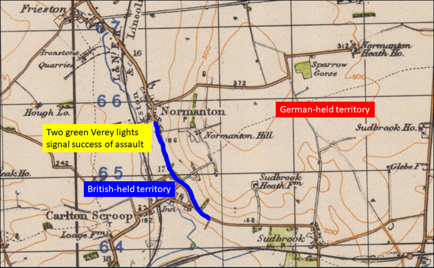 Two green Verey lights would signal the success of the assault.