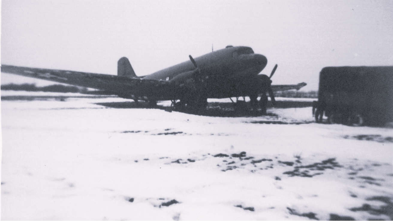 C-47 at Harlaxton after its crash-landing in January 1945