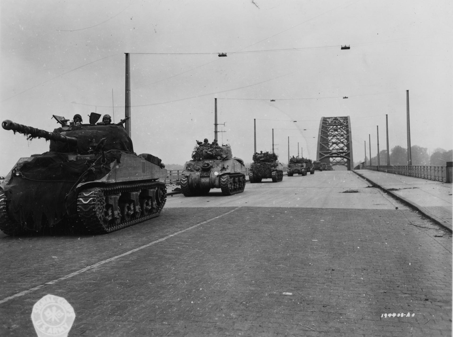 British tanks crossing Nijmegen bridge