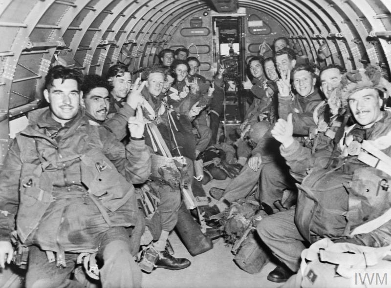 British paratroopers on board a C-47 aircraft