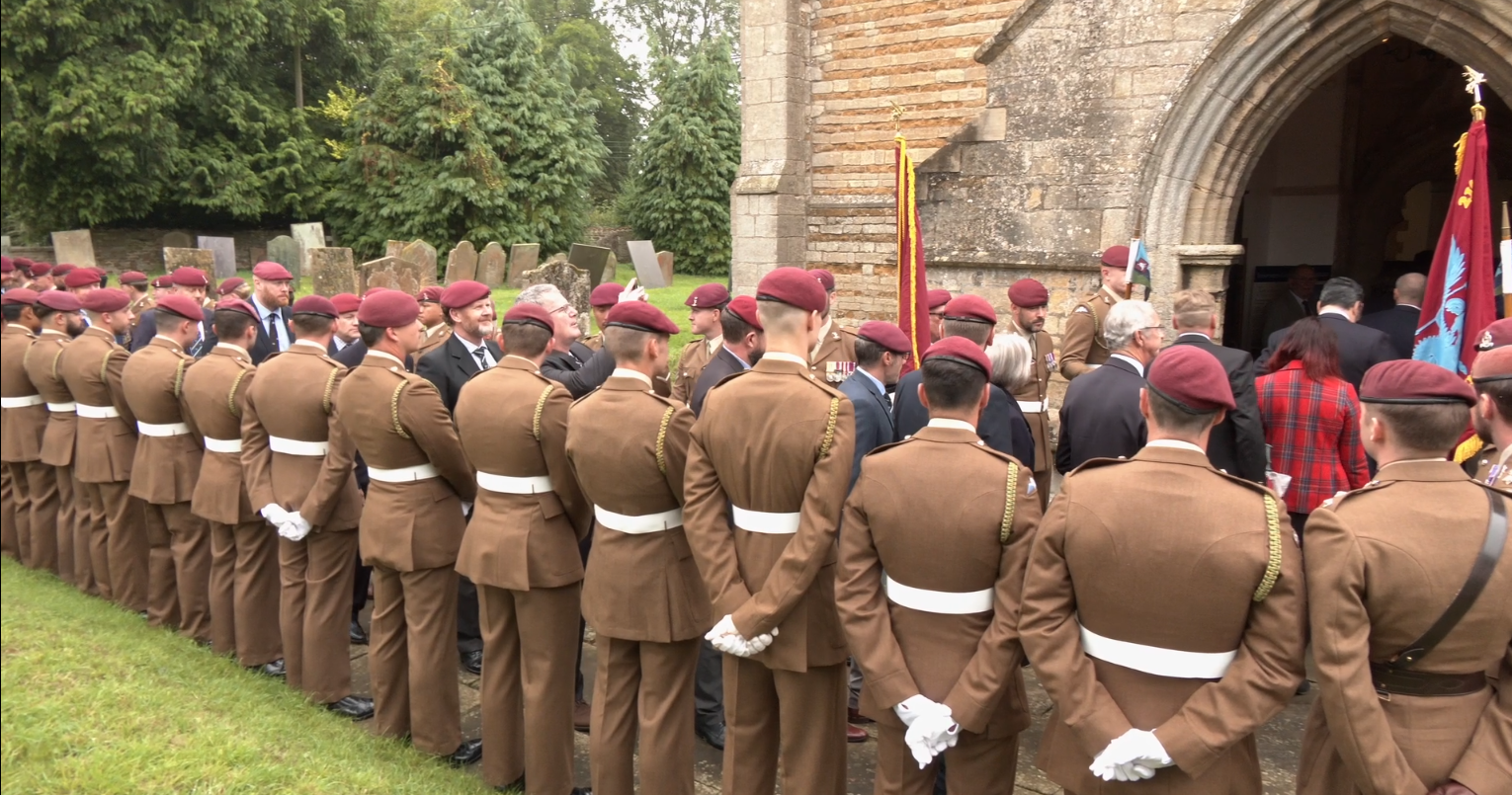 Members of 216 Signals Sqn line the entry to Caythorpe Church