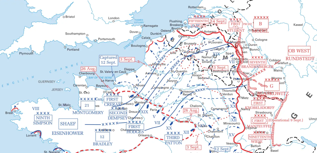 Map of Allied advances from Normandy to September 1944