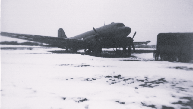 The C-47 at Harlaxton after its crash-landing in January 1945