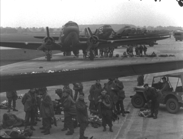 British paratroopers next to their aircraft at Saltby