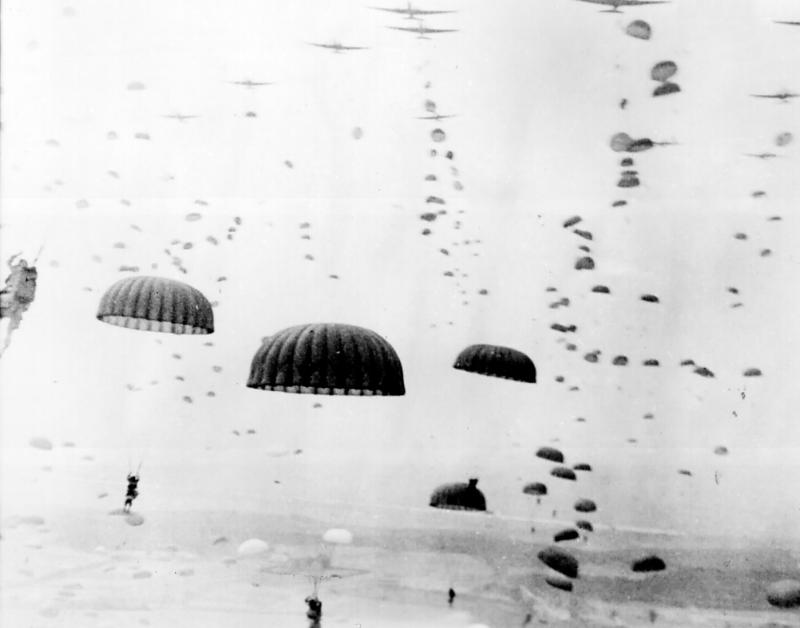 Paratroopers of the 82nd Airborne Division descending in the Netherlands on 17 September 1944