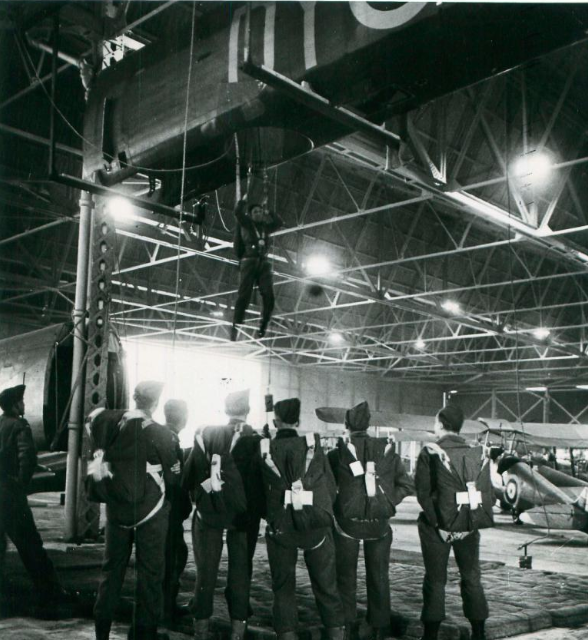 British paratroops under training in a hangar