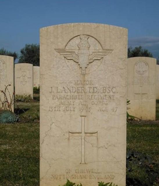 Major John Lander’s grave in Catania War Cemetery, Sicily