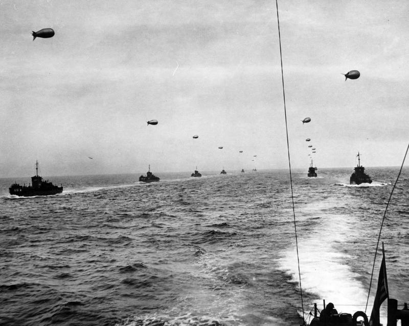 A convoy of landing craft makes  its way across the Channel on D-Day