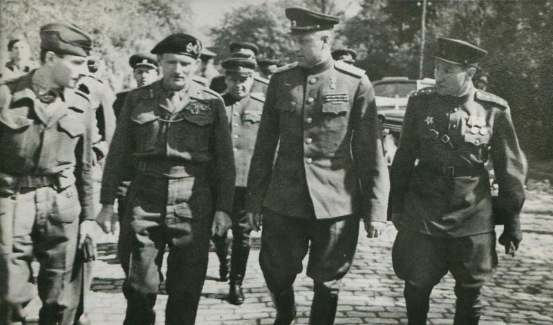 Field Marshal Montgomery and Marshal Rokossovsky meet in Wismar