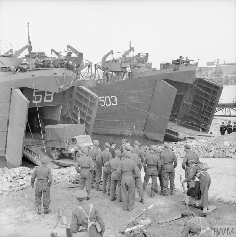 British troops loading a landing ship bound for Norway