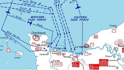 Map showing Allied landing beaches