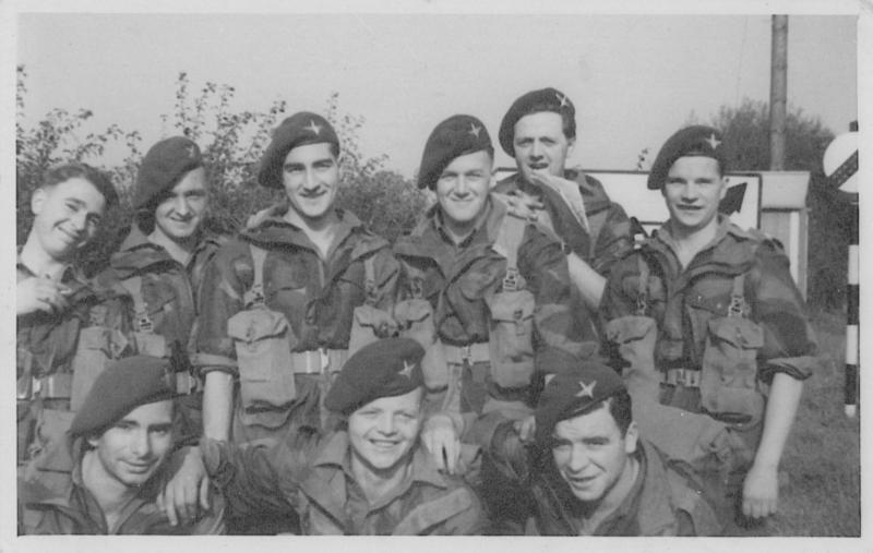 Paratroopers take a short break while on a route march near Grantham
