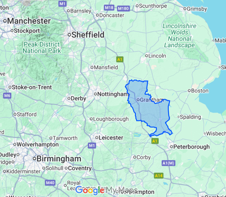 Map showing where South Kesteven is located within England