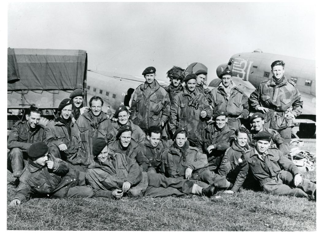 A group of British paratropers at Barkston Heath airfield