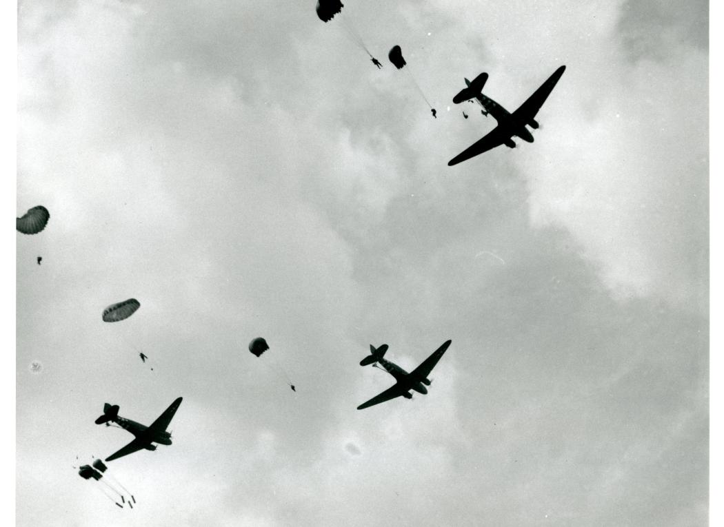 C-47 aircraft dropping British paratroops at Arnhem