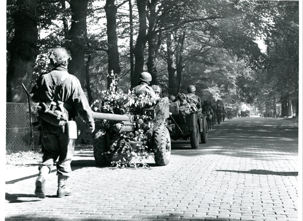 Men of the 1st Airborne Division march towards Arnhem