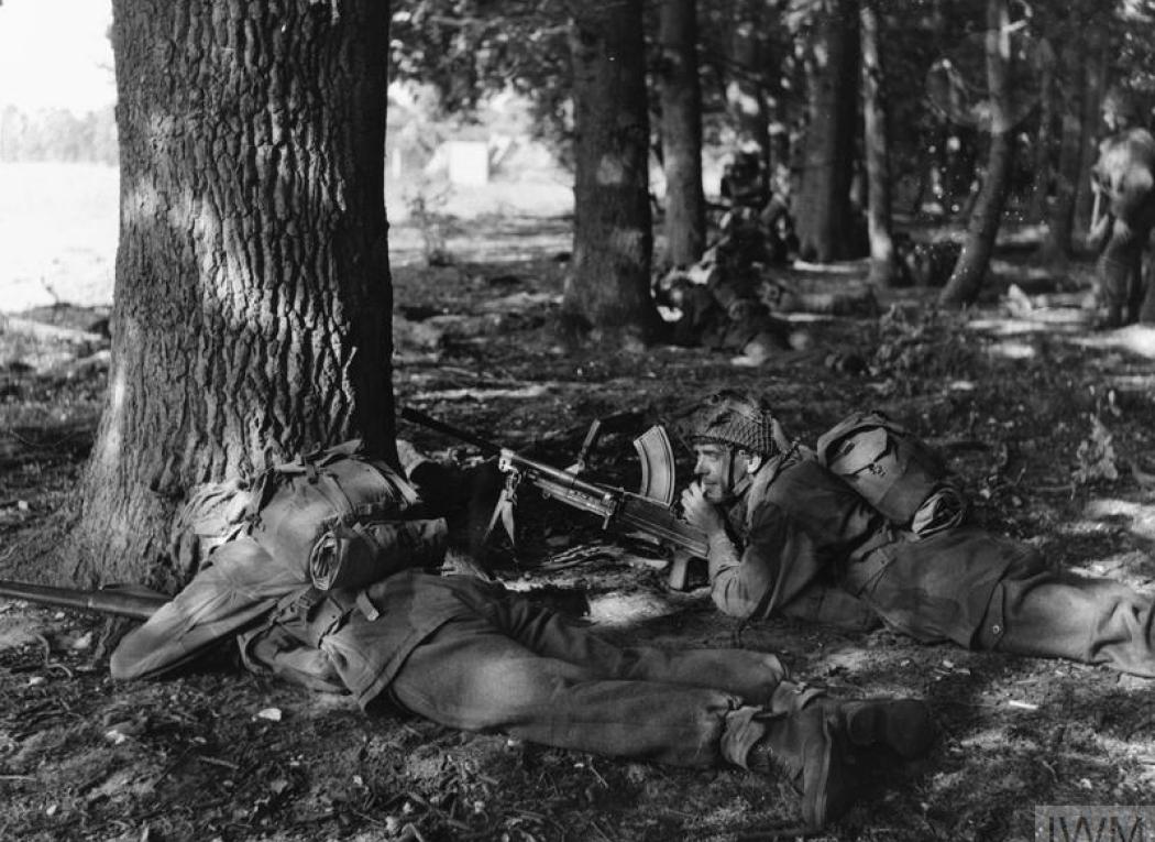 Paratroopers take cover in woodland