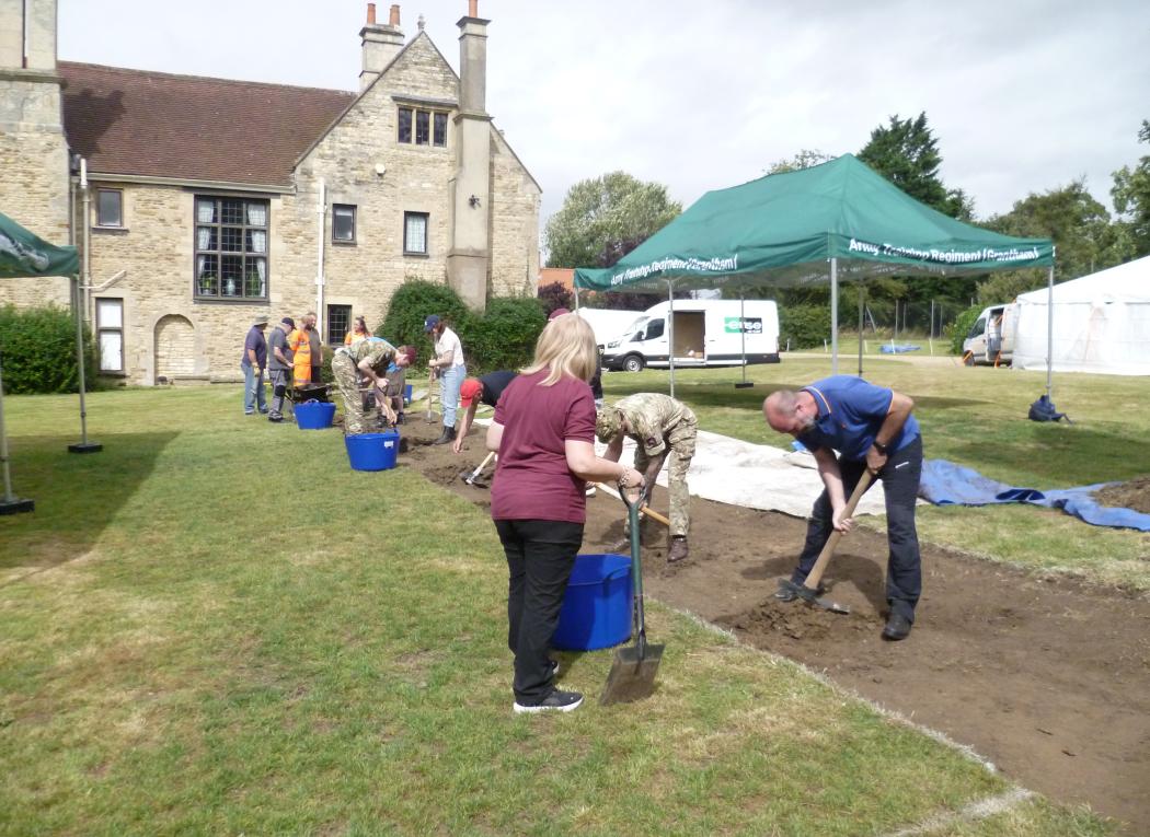 Diggers begin work on deepening a trench at Fulbeck Manor, August 2024 