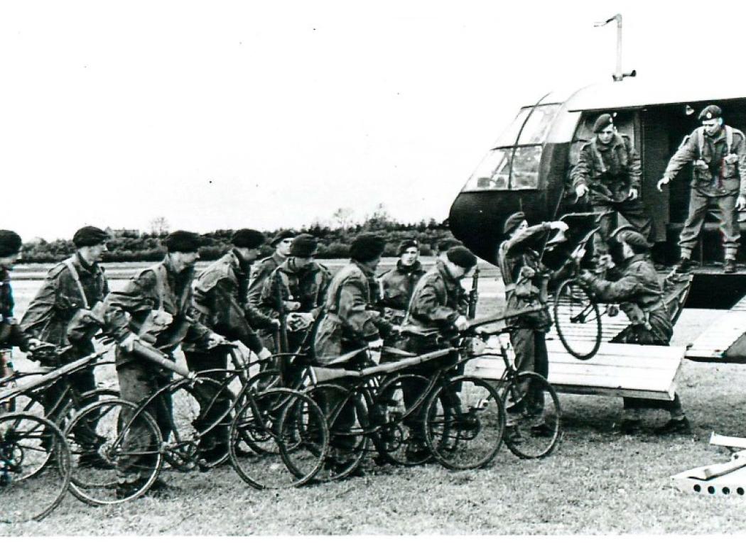 Troops load folding bicycles onto a Horsa glider